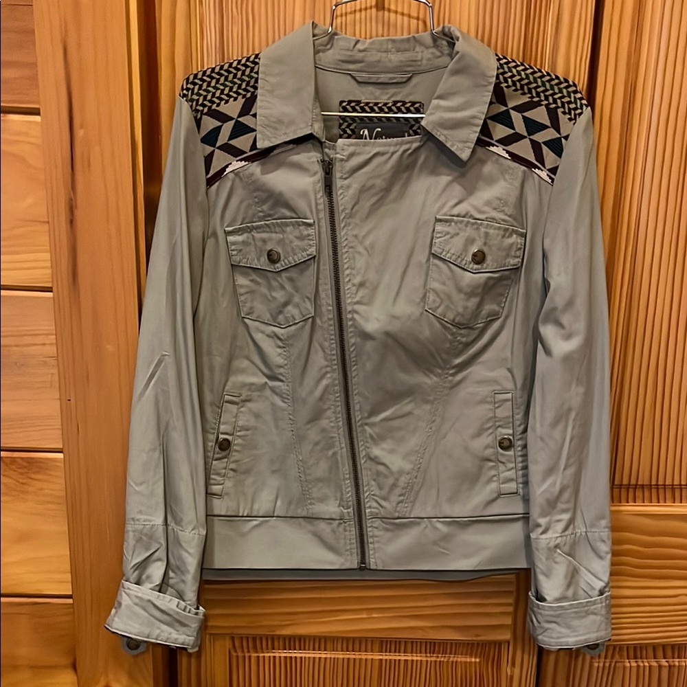 Olive Green Jacket with Geometric Shoulder Detail